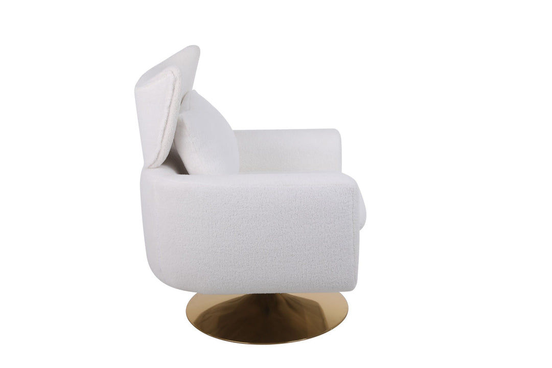 Classic Mid-Century 360-degree Swivel Accent Chair, White Teddy Fabric