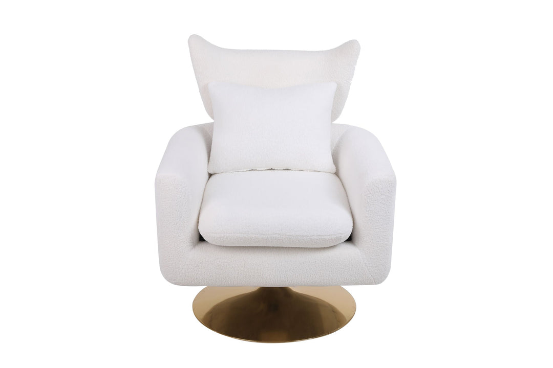 Classic Mid-Century 360-degree Swivel Accent Chair, White Teddy Fabric