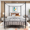 Metal Canopy Bed Frame with Ornate European Style Headboard