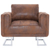 Brown Faux Suede Leather Cube Armchair