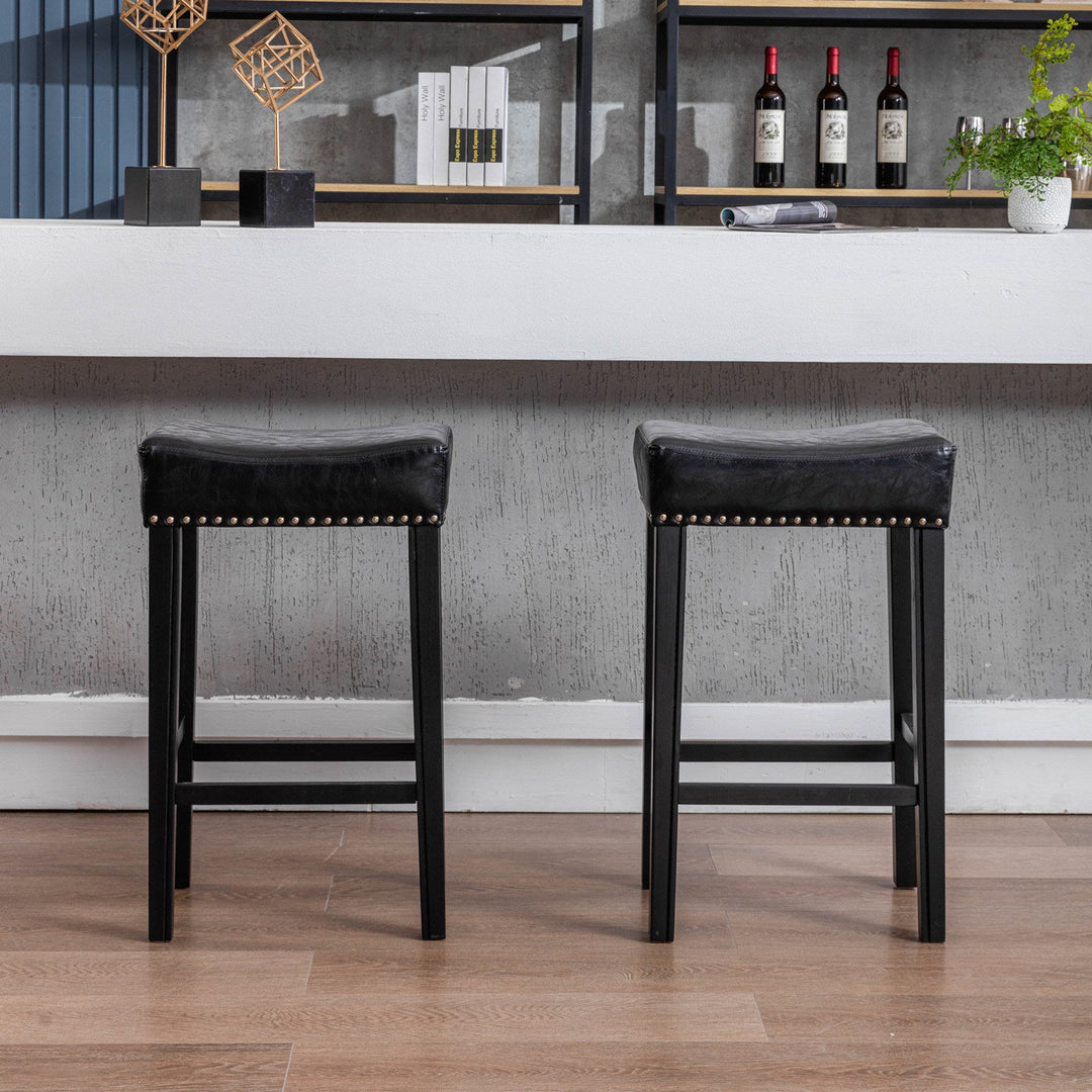 Set of 2 Farmhouse Style Faux Leather Stools