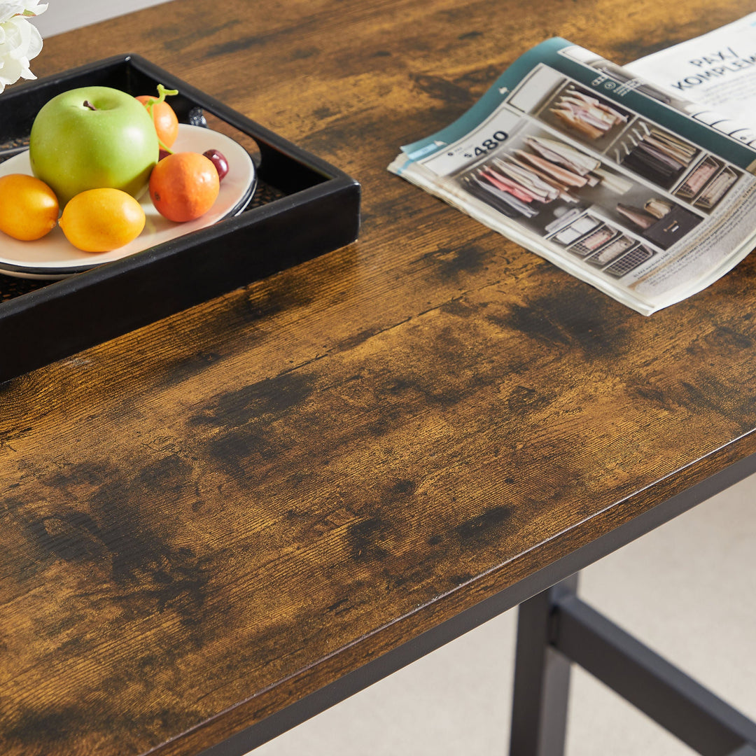 Rustic Brown Bar Table Set with 4 PU Soft Seat Bar Stools