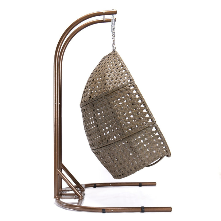 Outdoor Brown Wicker Double-Seat Swing Chair with Stand