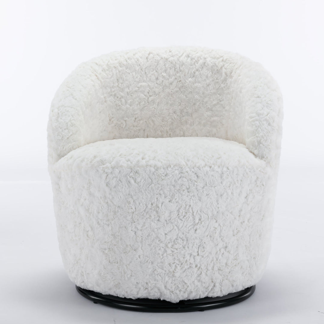 A&A Furniture Artificial Rabbit Hair Fabric Swivel Accent Armchair Barrel Chair