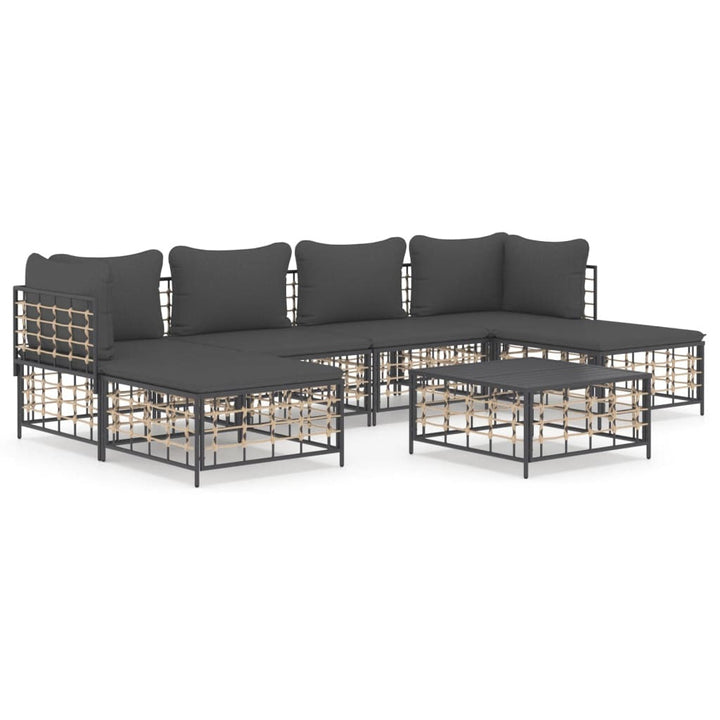 7-Piece Patio Lounge Set with Cushions in Anthracite Poly Rattan