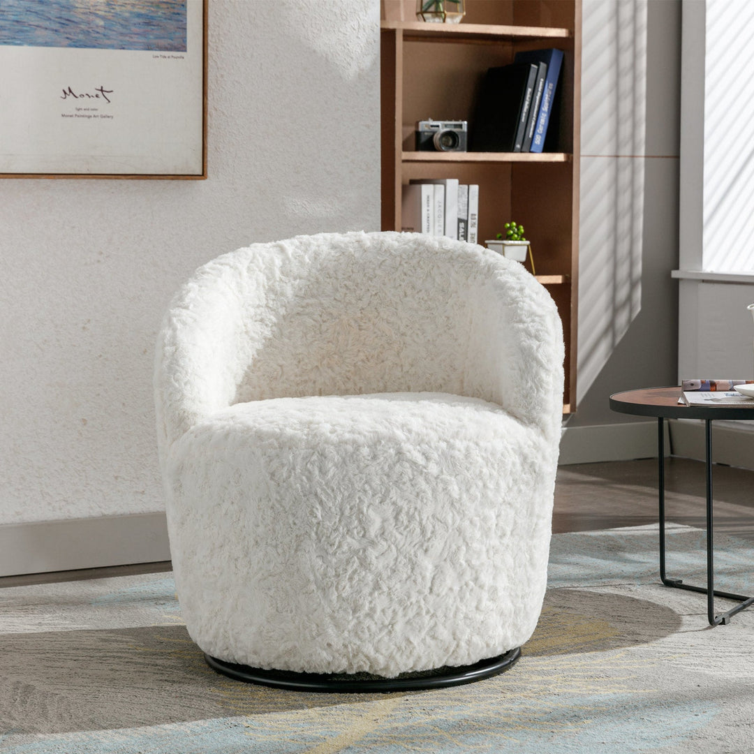 A&A Furniture Artificial Rabbit Hair Fabric Swivel Accent Armchair Barrel Chair