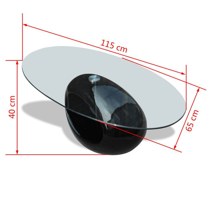 Modern Glossy Black Coffee Table with Oval Glass Top