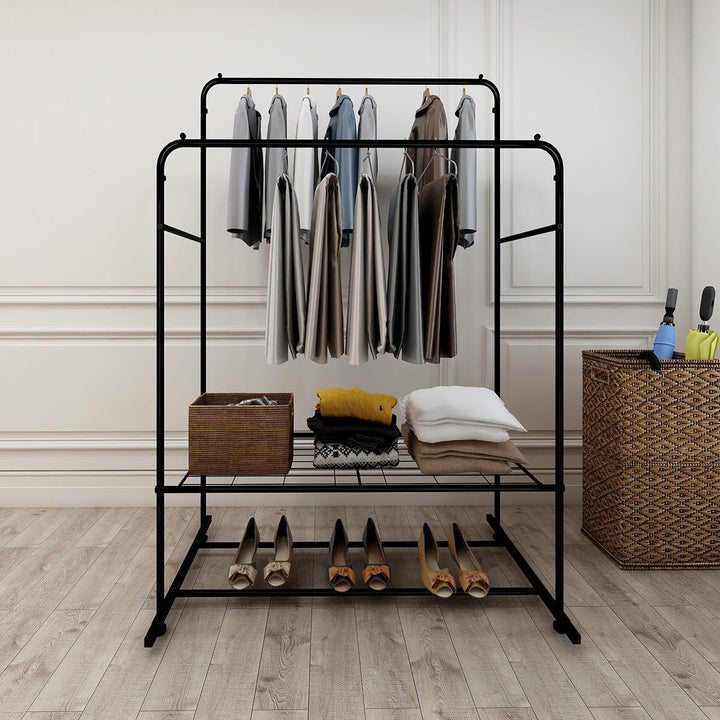 Freestanding Double Rods Clothing Garment Rack