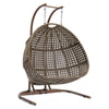 Outdoor Brown Wicker Double-Seat Swing Chair with Stand