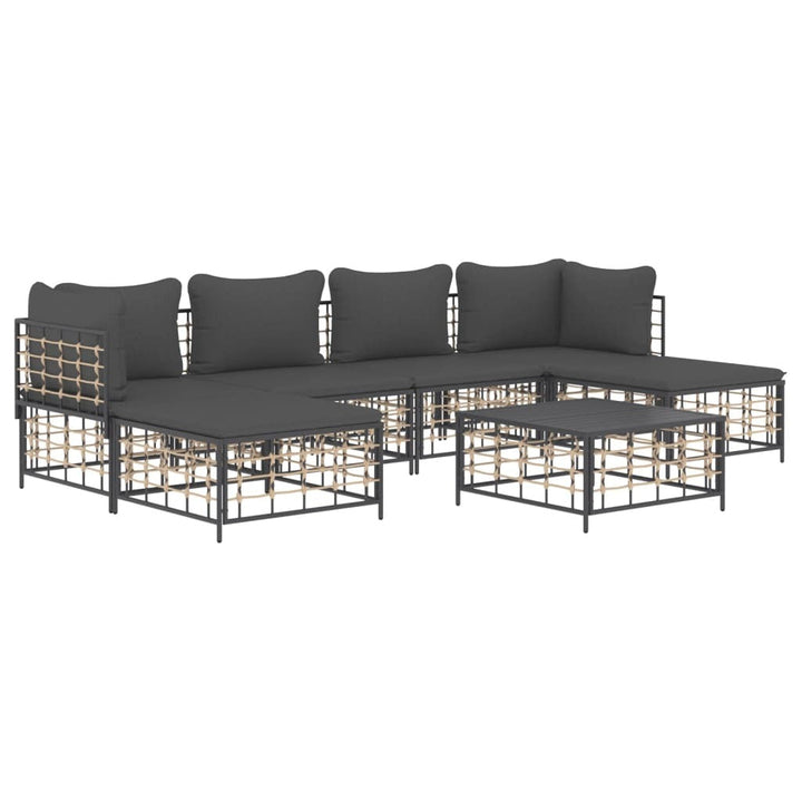 7-Piece Patio Lounge Set with Cushions in Anthracite Poly Rattan