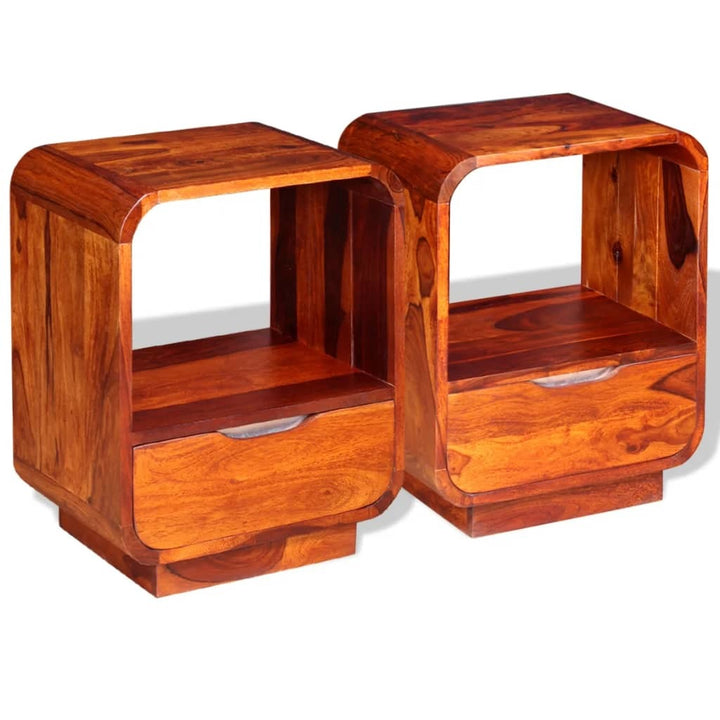 Set of 2 Solid Sheesham Wood Nightstands with Drawer