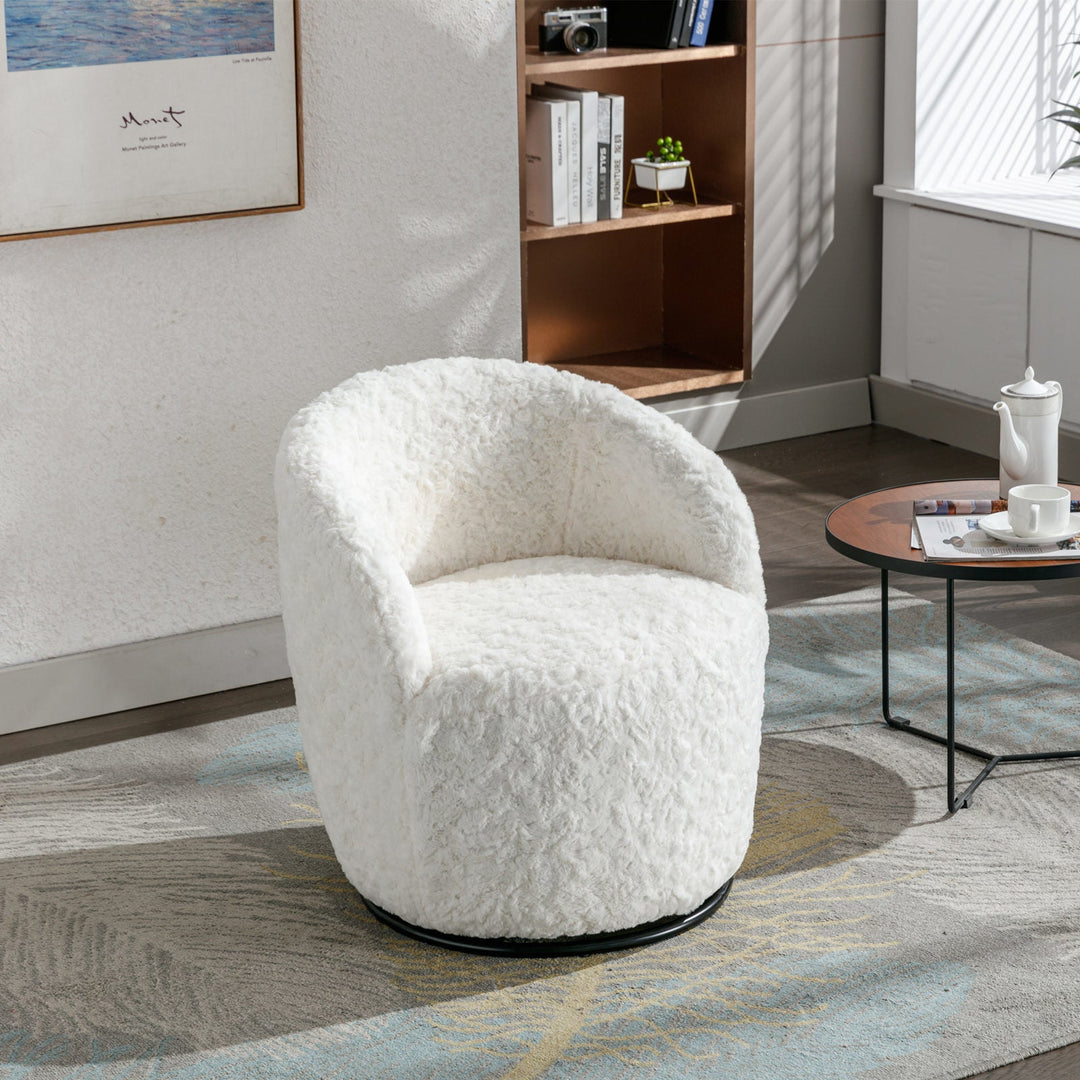 A&A Furniture Artificial Rabbit Hair Fabric Swivel Accent Armchair Barrel Chair