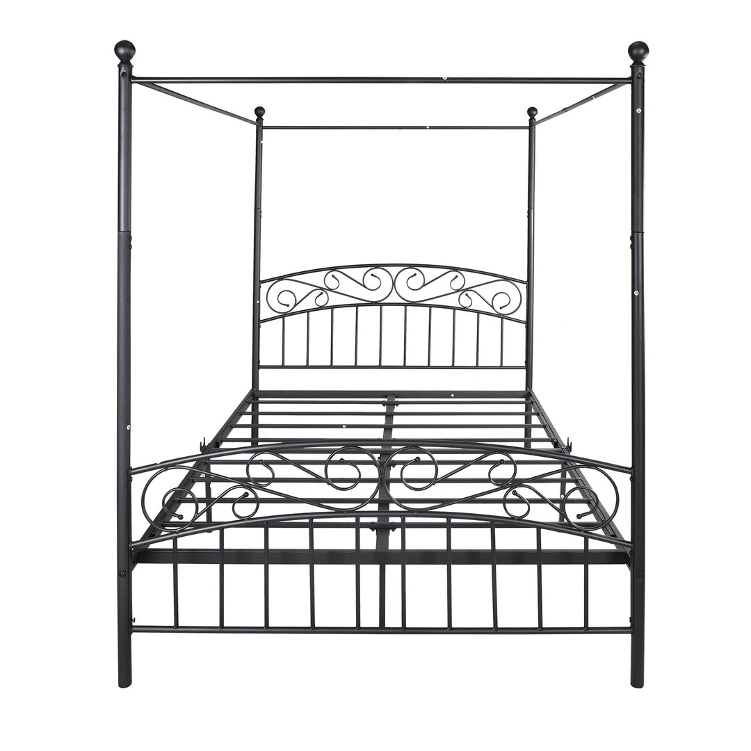 Metal Canopy Bed Frame with Ornate European Style Headboard