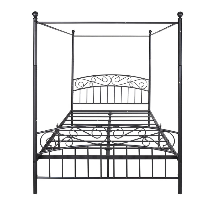 Metal Canopy Bed Frame with Ornate European Style Headboard