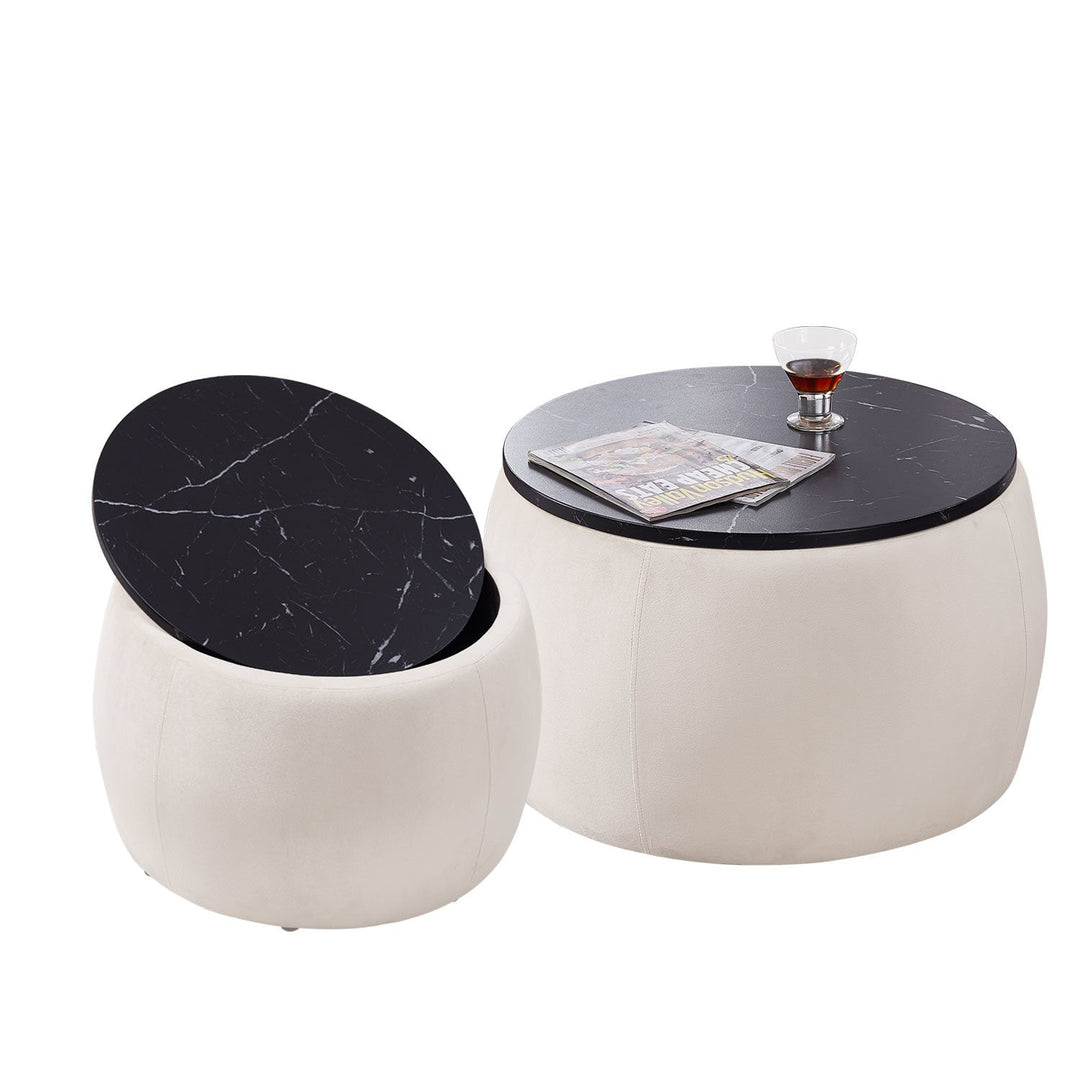 Set of 2 Round Nesting Coffee Tables with Ottoman Storage