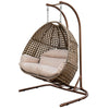 Outdoor Brown Wicker Double-Seat Swing Chair with Stand