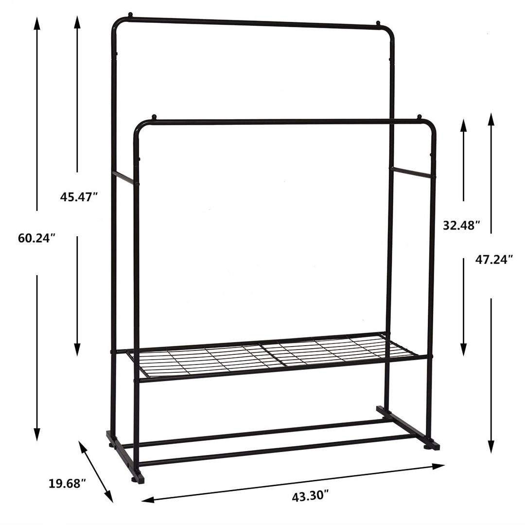 Freestanding Double Rods Clothing Garment Rack