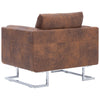 Brown Faux Suede Leather Cube Armchair