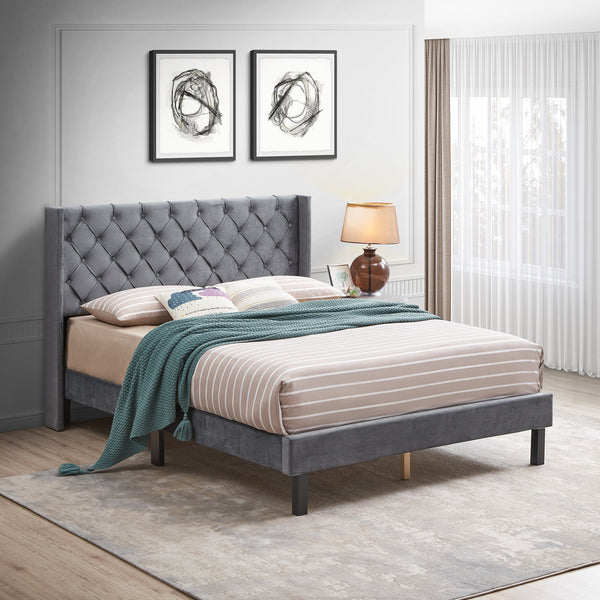 Upholstered Queen Bed with Wings Design