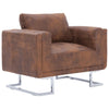 Brown Faux Suede Leather Cube Armchair