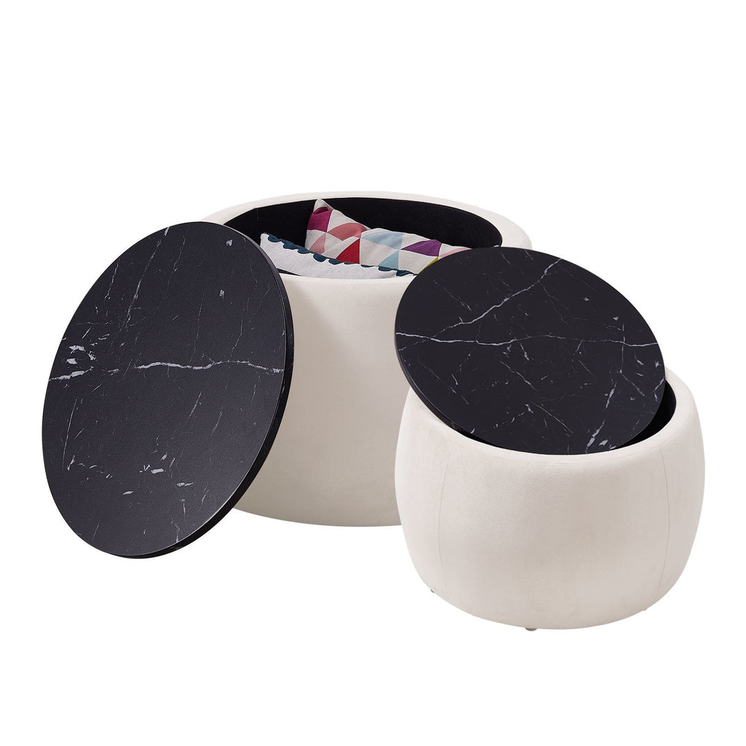 Set of 2 Round Nesting Coffee Tables with Ottoman Storage