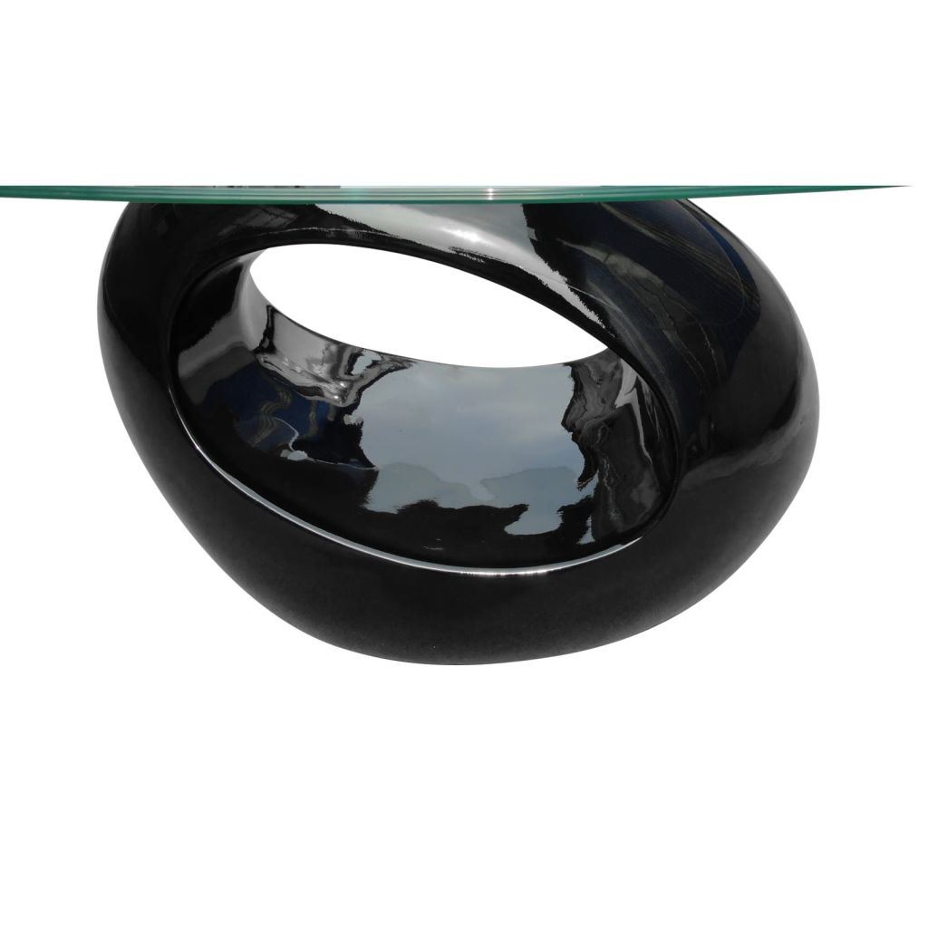 Modern Glossy Black Coffee Table with Oval Glass Top