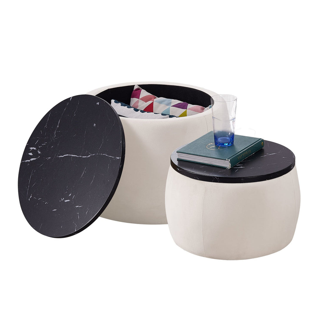 Set of 2 Round Nesting Coffee Tables with Ottoman Storage