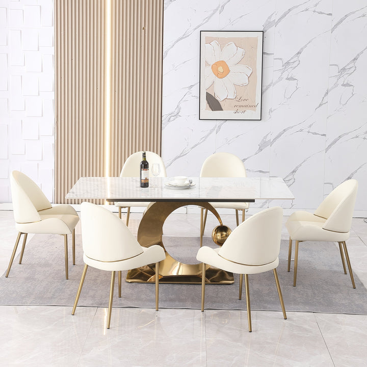 Carrara White Stone Dining Table with 6 Chairs