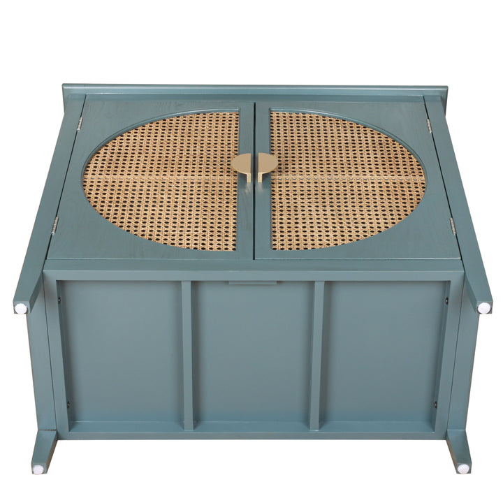 Elegant 2-Door Cabinet with Natural Rattan Weaving