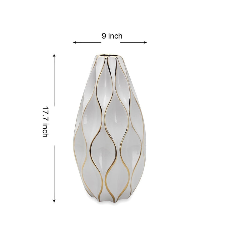 Elegant White Ceramic Vase with Gold Accents