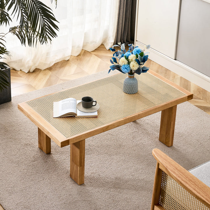 Modern Minimalist Rectangular Rattan Tabletop Coffee Table