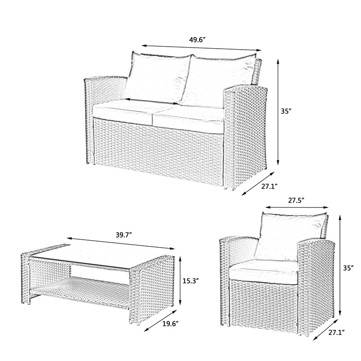 Outdoor Patio Furniture Set - 4-Piece Metal and Wicker