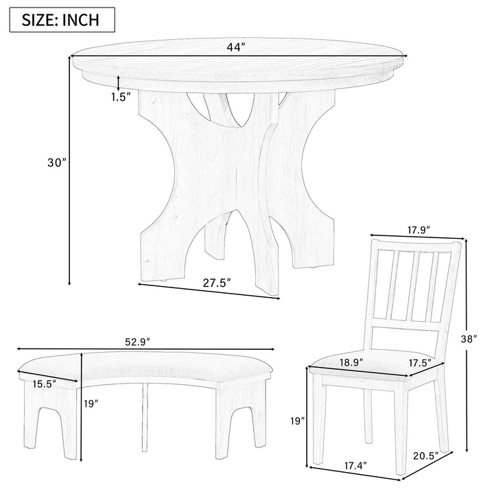 5-Piece Dining Table Set with Curved Bench