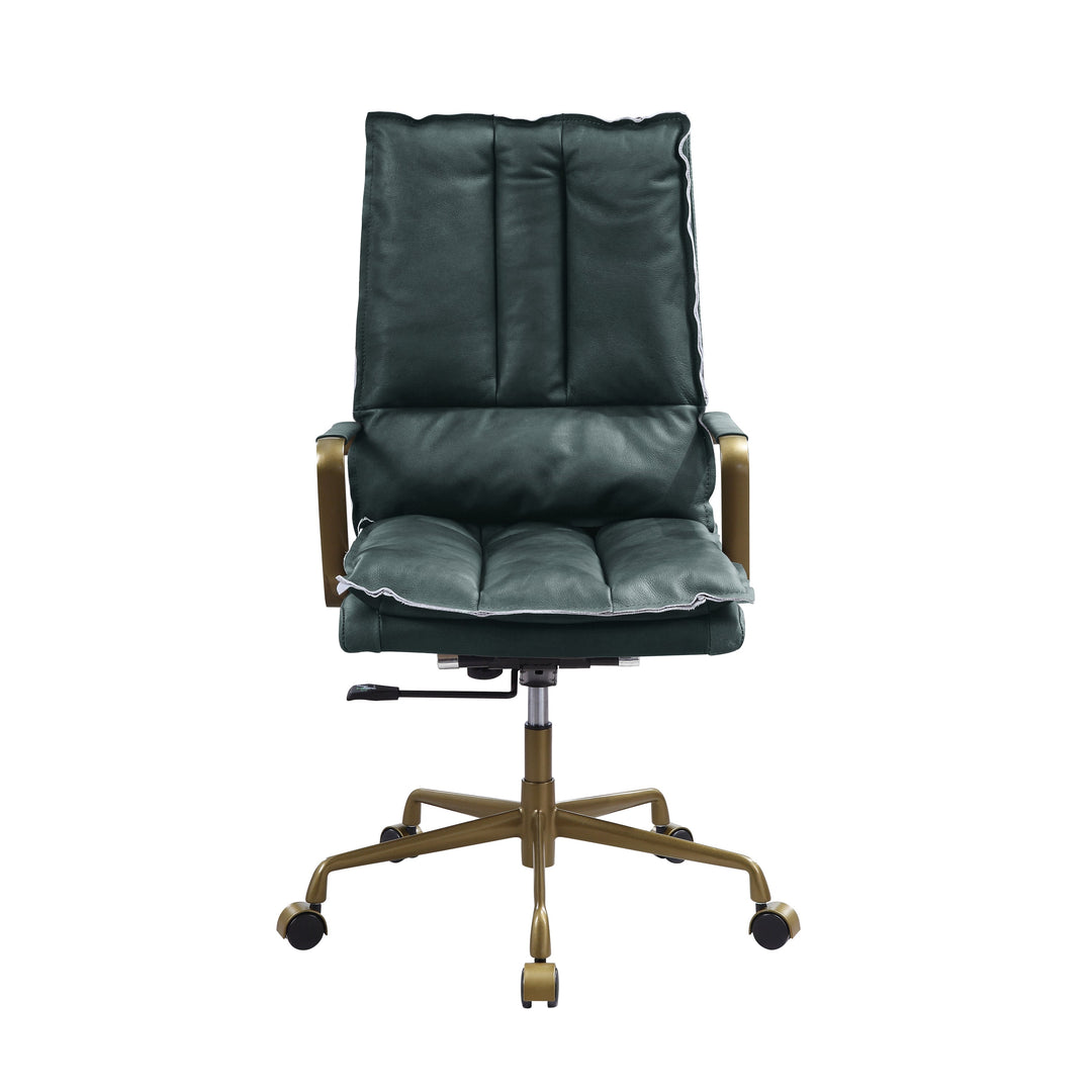 ACME Tinzud Dark Green Top Grain Leather Office Chair