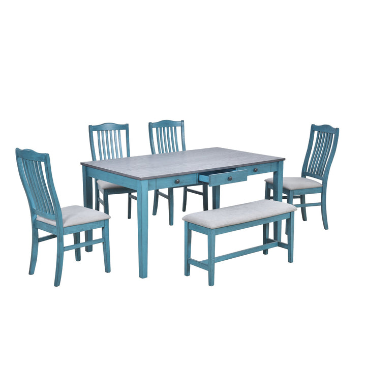 6-Piece Wood Dining Table Set with Vintage Finish