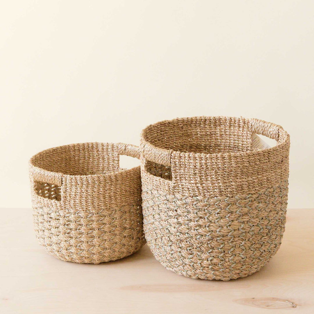 Grey + Natural Round Bottom Baskets, set of 2 - Woven Baskets