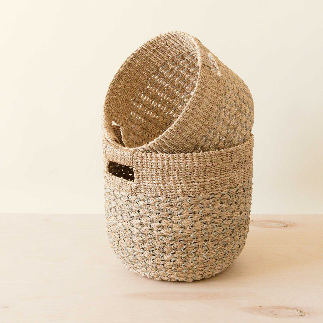 Grey + Natural Round Bottom Baskets, set of 2 - Woven Baskets