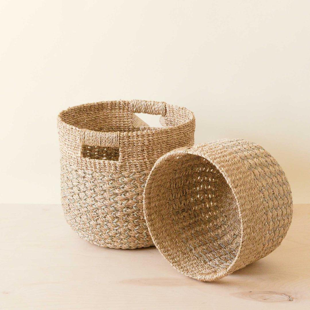 Grey + Natural Round Bottom Baskets, set of 2 - Woven Baskets