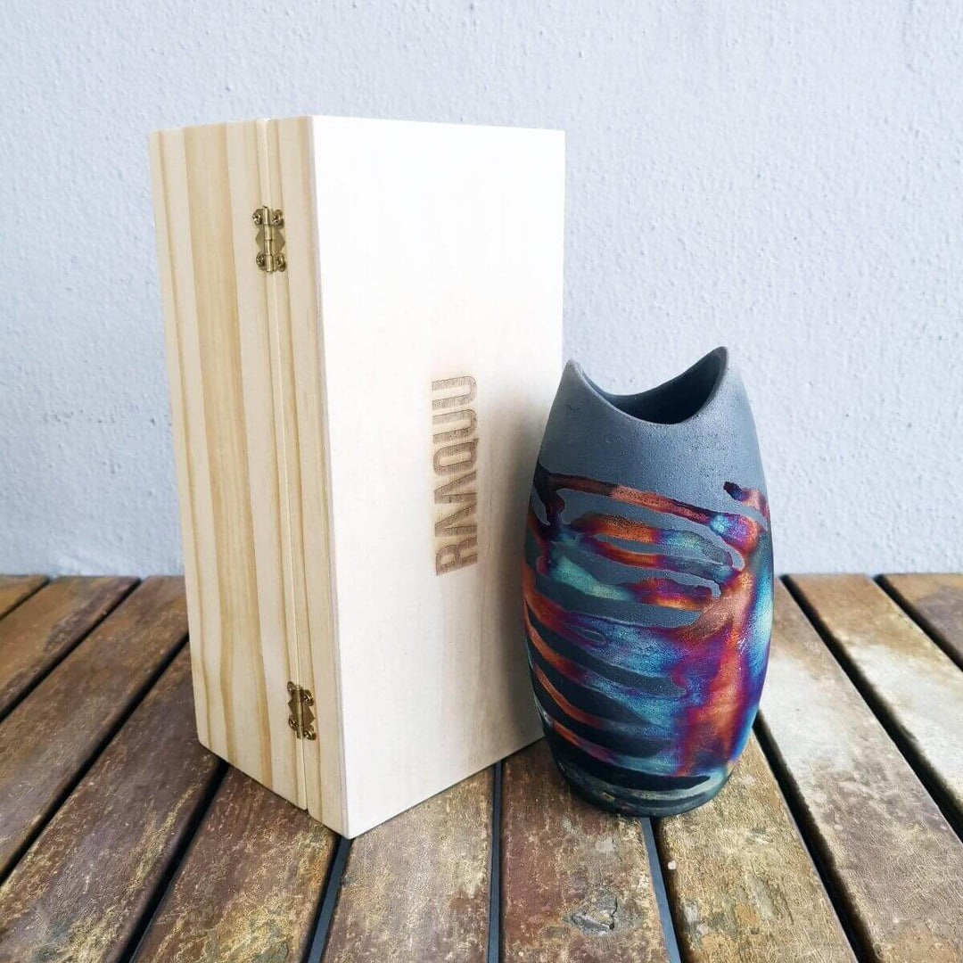 Koi Ceramic Raku Pottery Vase with Gift Box by RAAQUU