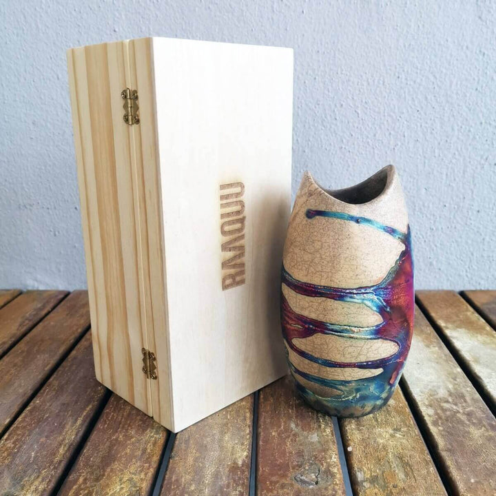 Koi Ceramic Raku Pottery Vase with Gift Box by RAAQUU