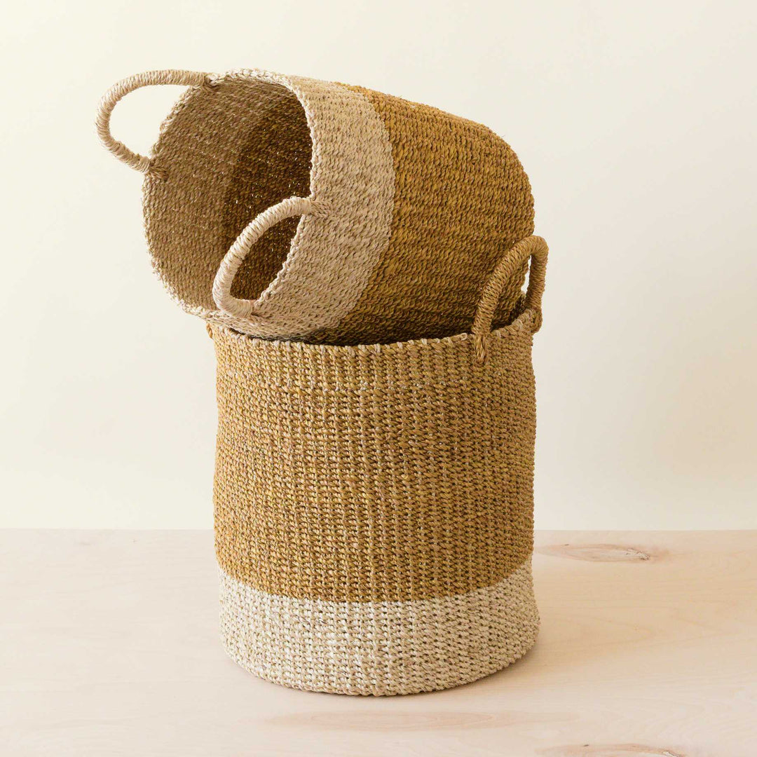 Mustard Baskets with Handle, set of 2 - Cylinder Baskets