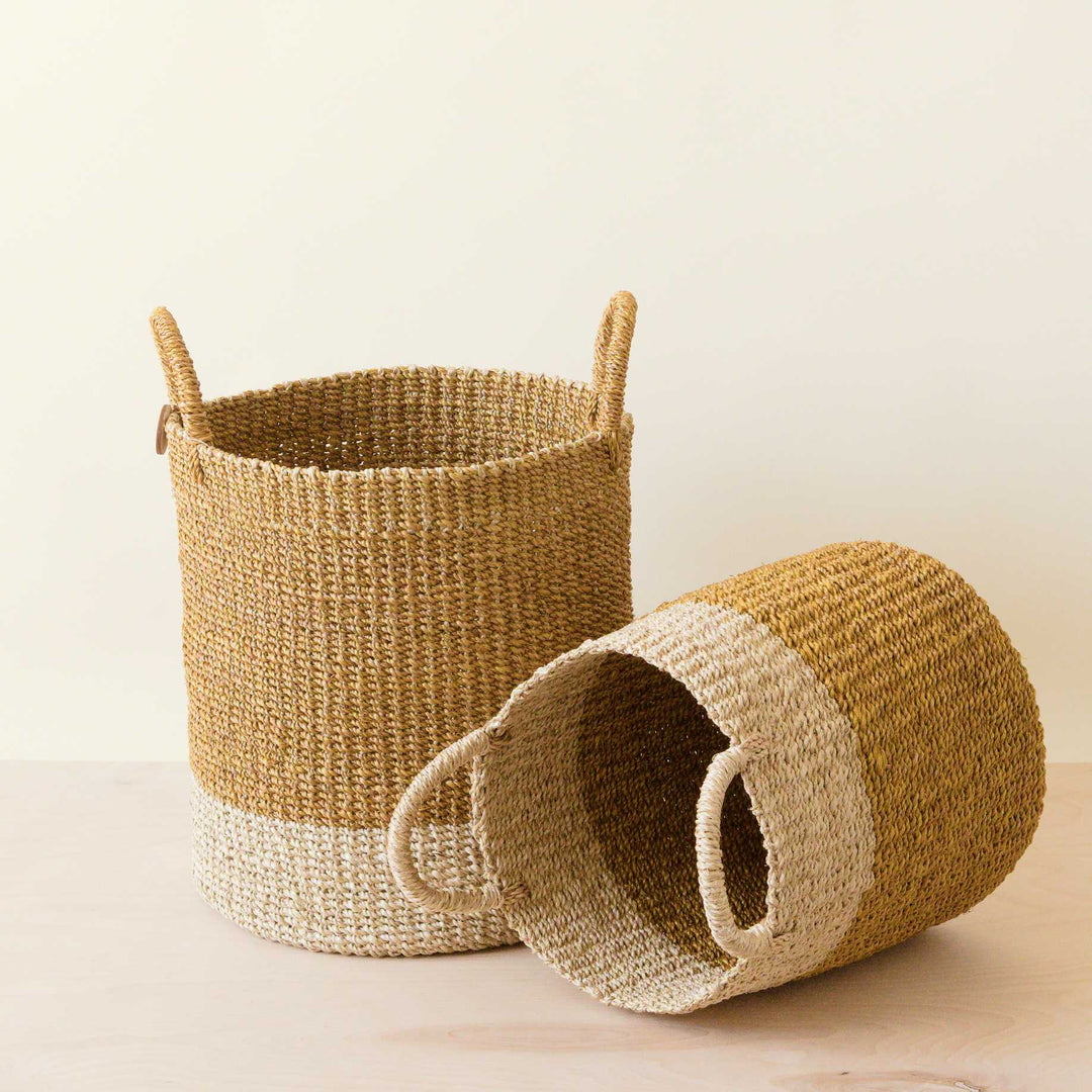 Mustard Baskets with Handle, set of 2 - Cylinder Baskets