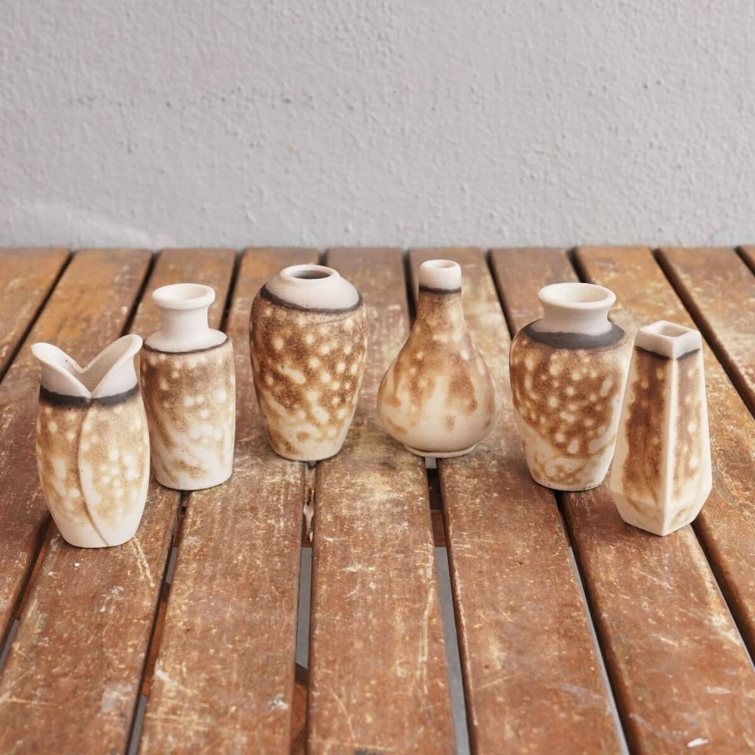 RAAQUU Hana Set Mini Ceramic Vase 3.5" Raku Fired Pottery Gift by RAAQUU