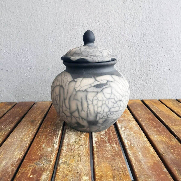 RAAQUU Tamashii Ceramic Pet Urn (Pre-Order) for Remains - Raku Pottery 85 cubic inches Unique Handmade Cremation Vessel for Ashes, Pets, Cats, Dogs by RAAQUU