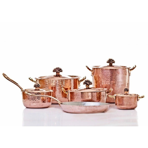 11-Piece Copper Cookware Set with Flower Lids