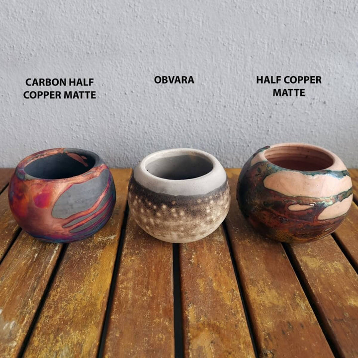 Tsuchi Ceramic Raku Pottery Planter Pot Mixed Finish Set of 3 by RAAQUU