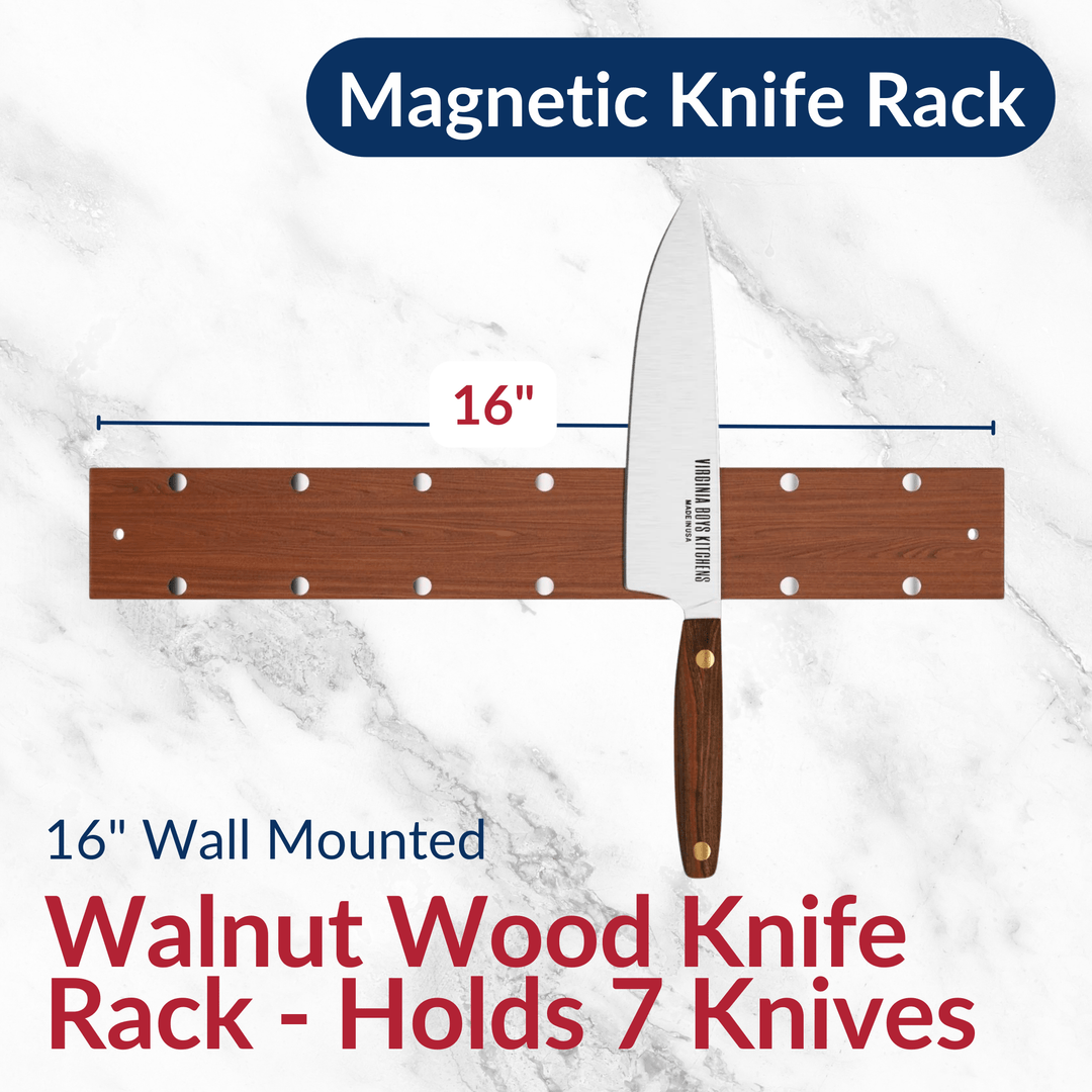 16" Wall Mounted Magnetic Walnut Wood Knife Rack - Holds 7 Knives by Virginia Boys Kitchens